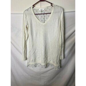 MOTHERHOOD MATERNITY WOMENS SHIRT TUNIC‎ WHITE POLKA DOTS SIZE SMALL 4/6 VNECK